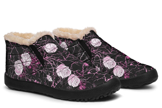 Amethyst Kintsugi Rose Winter Sneakers - Warm & Easy Slip-On Shoes Lined with Vegan Wool with Anti-Slip Soles