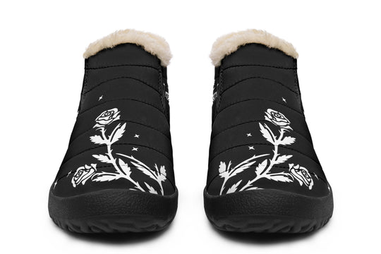 Black Widow Winter Sneakers - Warm & Easy Slip-On Shoes Lined with Vegan Wool with Anti-Slip Soles