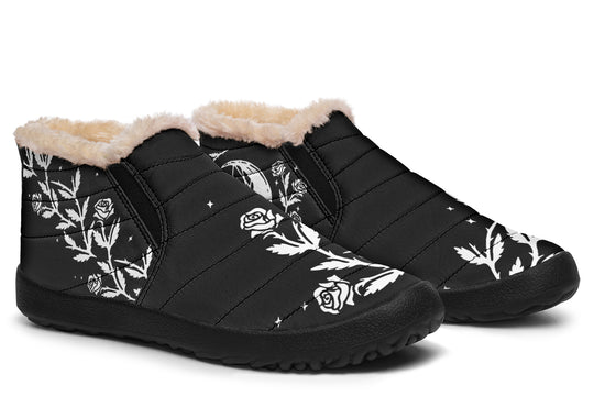 Black Widow Winter Sneakers - Warm & Easy Slip-On Shoes Lined with Vegan Wool with Anti-Slip Soles