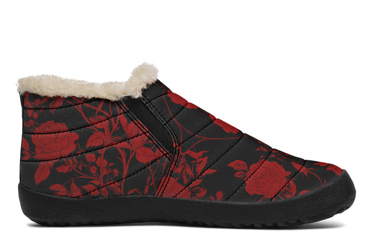 Blood Rose Romance Winter Sneakers - Warm & Easy Slip-On Shoes Lined with Vegan Wool with Anti-Slip Soles