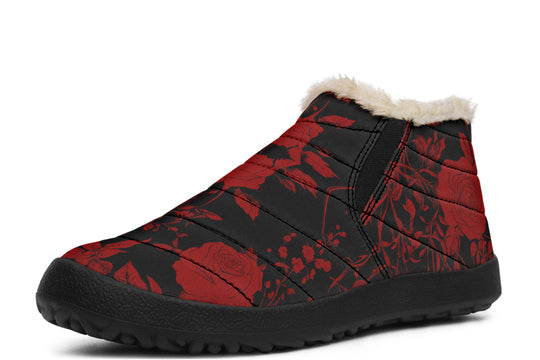 Blood Rose Romance Winter Sneakers - Warm & Easy Slip-On Shoes Lined with Vegan Wool with Anti-Slip Soles