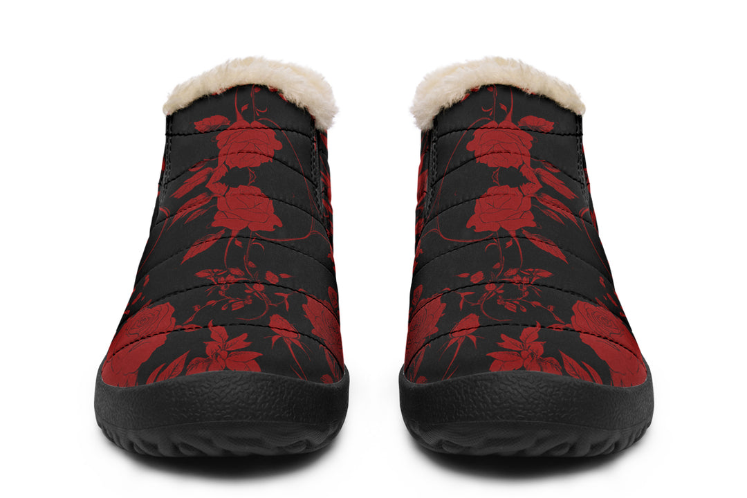 Blood Rose Romance Winter Sneakers - Warm & Easy Slip-On Shoes Lined with Vegan Wool with Anti-Slip Soles