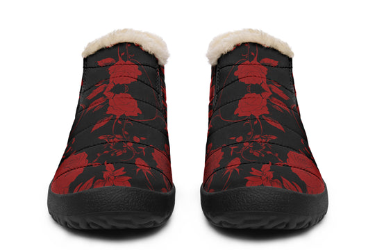 Blood Rose Romance Winter Sneakers - Warm & Easy Slip-On Shoes Lined with Vegan Wool with Anti-Slip Soles