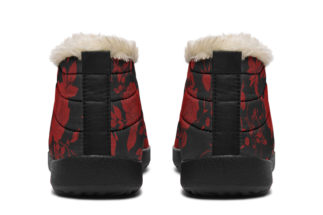 Blood Rose Romance Winter Sneakers - Warm & Easy Slip-On Shoes Lined with Vegan Wool with Anti-Slip Soles