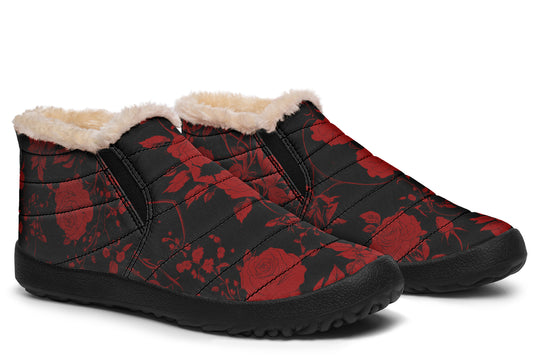 Blood Rose Romance Winter Sneakers - Warm & Easy Slip-On Shoes Lined with Vegan Wool with Anti-Slip Soles