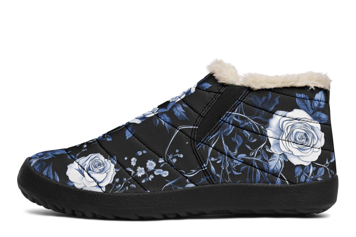 Blue Rose Romance Winter Sneakers Warm & Easy SlipOn Shoes Lined wi