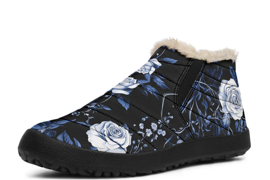 Blue Rose Romance Winter Sneakers - Warm & Easy Slip-On Shoes Lined with Vegan Wool with Anti-Slip Soles