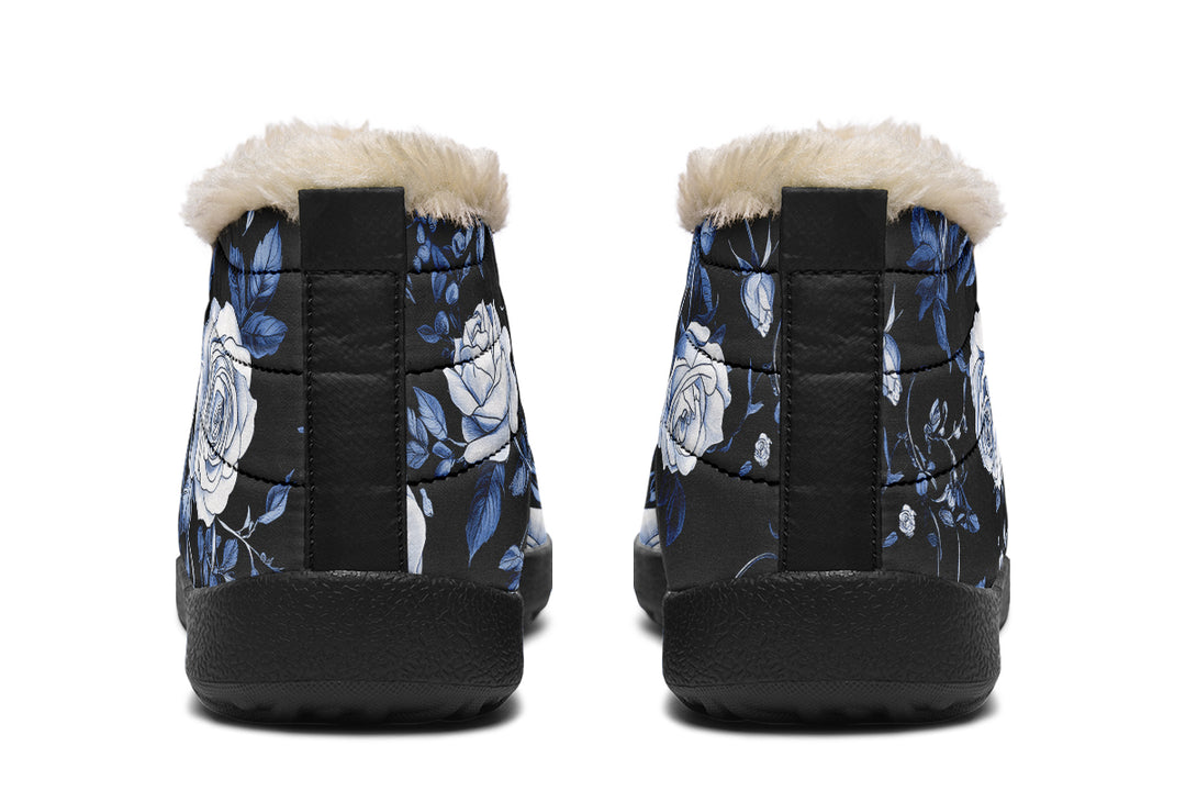 Blue Rose Romance Winter Sneakers - Warm & Easy Slip-On Shoes Lined with Vegan Wool with Anti-Slip Soles