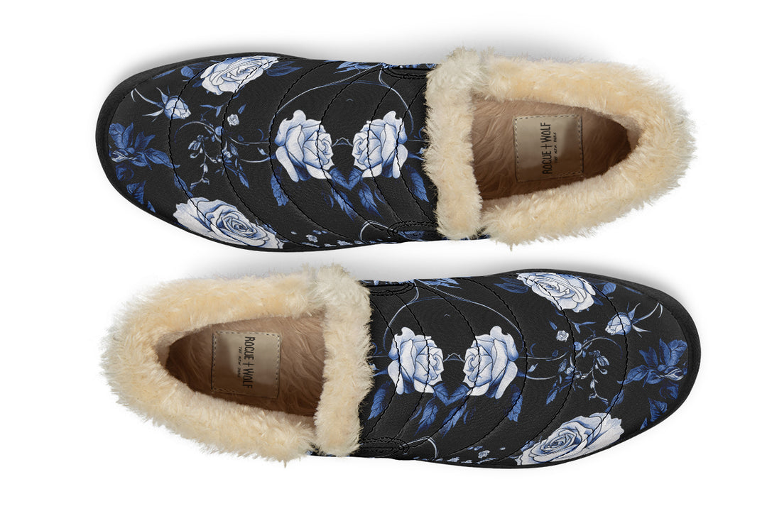 Blue Rose Romance Winter Sneakers - Warm & Easy Slip-On Shoes Lined with Vegan Wool with Anti-Slip Soles