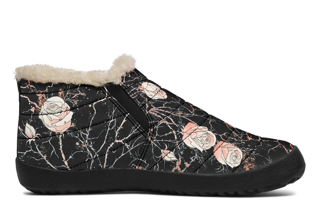 Blush Kintsugi Rose Winter Sneakers - Warm & Easy Slip-On Shoes Lined with Vegan Wool with Anti-Slip Soles