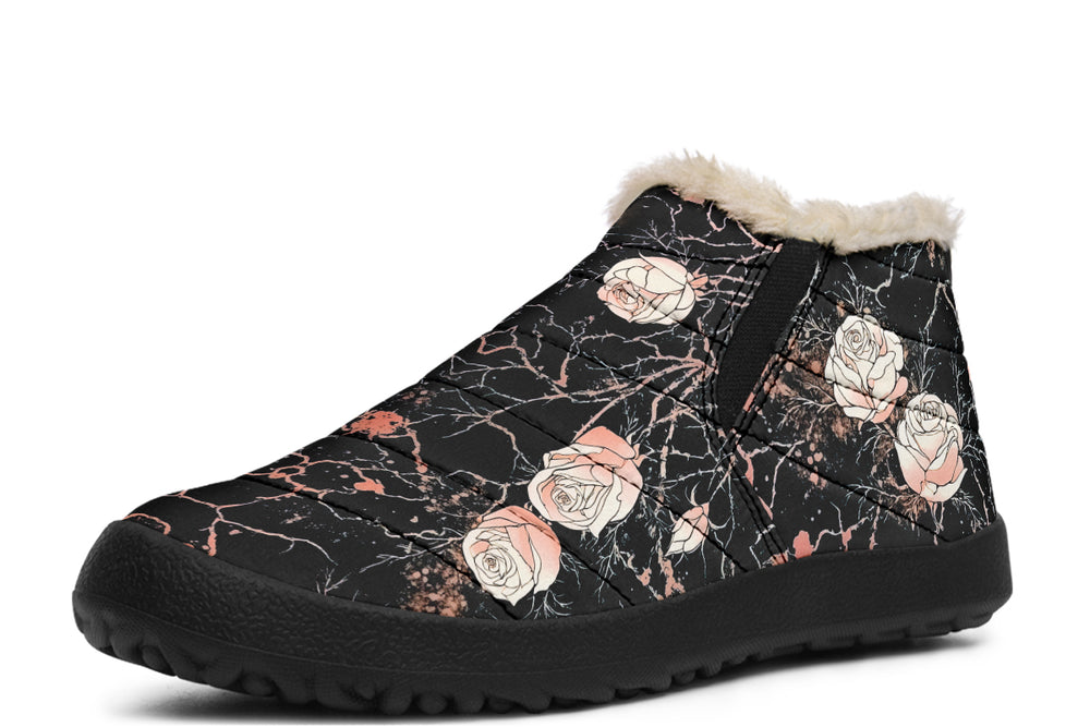 Blush Kintsugi Rose Winter Sneakers - Warm & Easy Slip-On Shoes Lined with Vegan Wool with Anti-Slip Soles