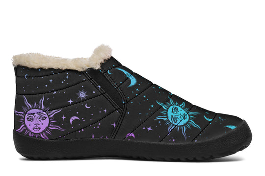 Celestial Pastel Winter Sneakers - Warm & Easy Slip-On Shoes Lined with Vegan Wool with Anti-Slip Soles