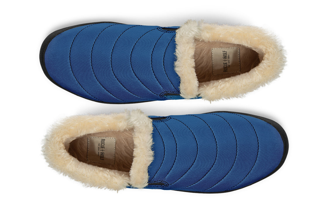 Cobalt Blue Winter Sneakers - Warm & Easy Slip-On Shoes Lined with Vegan Wool with Anti-Slip Soles