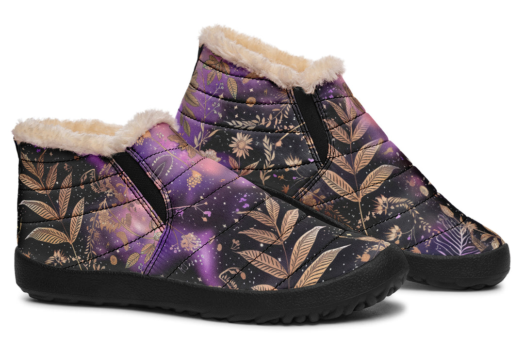 Galactic Bloom Winter Sneakers - Warm & Easy Slip-On Shoes Lined with Vegan Wool with Anti-Slip Soles