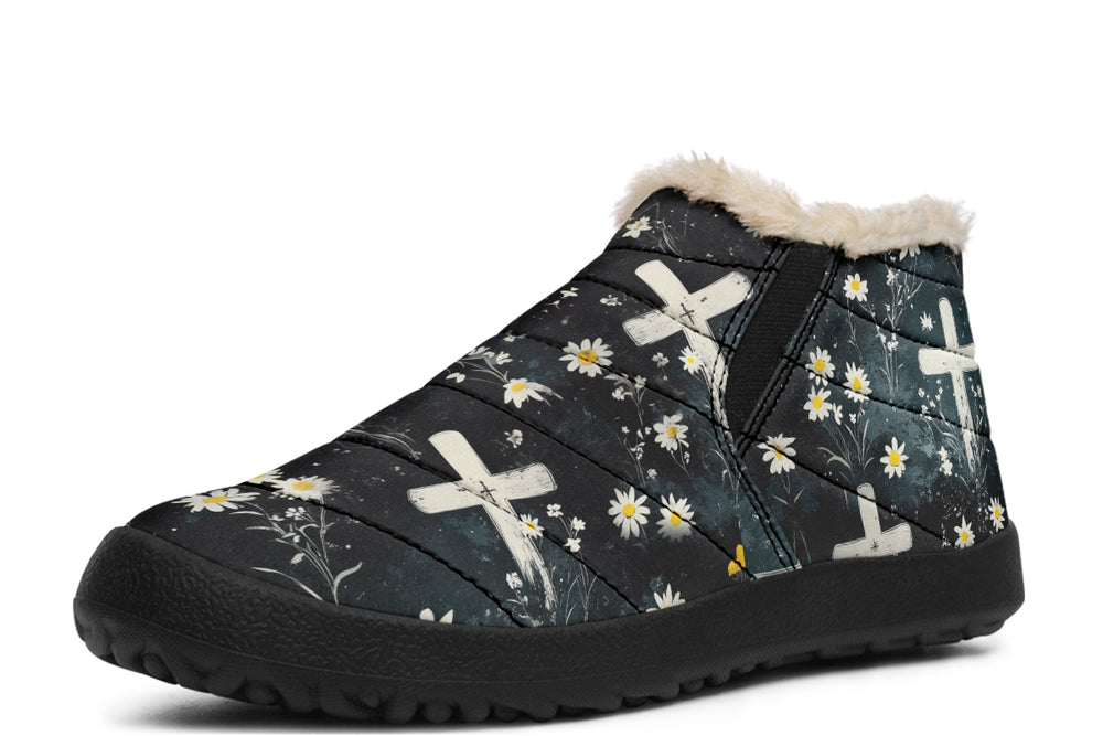 Graveyard Bloom Winter Sneakers - Warm & Easy Slip-On Shoes Lined with Vegan Wool with Anti-Slip Soles