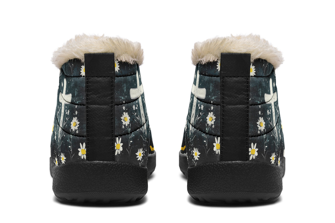 Graveyard Bloom Winter Sneakers - Warm & Easy Slip-On Shoes Lined with Vegan Wool with Anti-Slip Soles