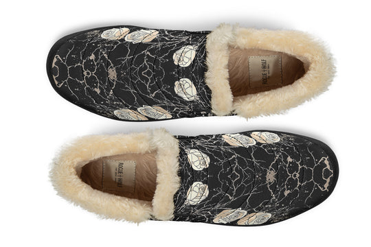 Ivory Kintsugi Rose Winter Sneakers - Warm & Easy Slip-On Shoes Lined with Vegan Wool with Anti-Slip Soles