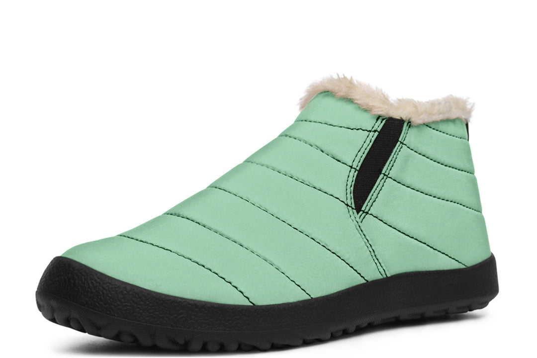 Mint Green Winter Sneakers - Warm & Easy Slip-On Shoes Lined with Vegan Wool with Anti-Slip Soles