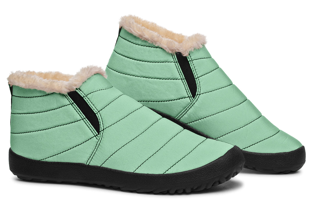 Mint Green Winter Sneakers - Warm & Easy Slip-On Shoes Lined with Vegan Wool with Anti-Slip Soles