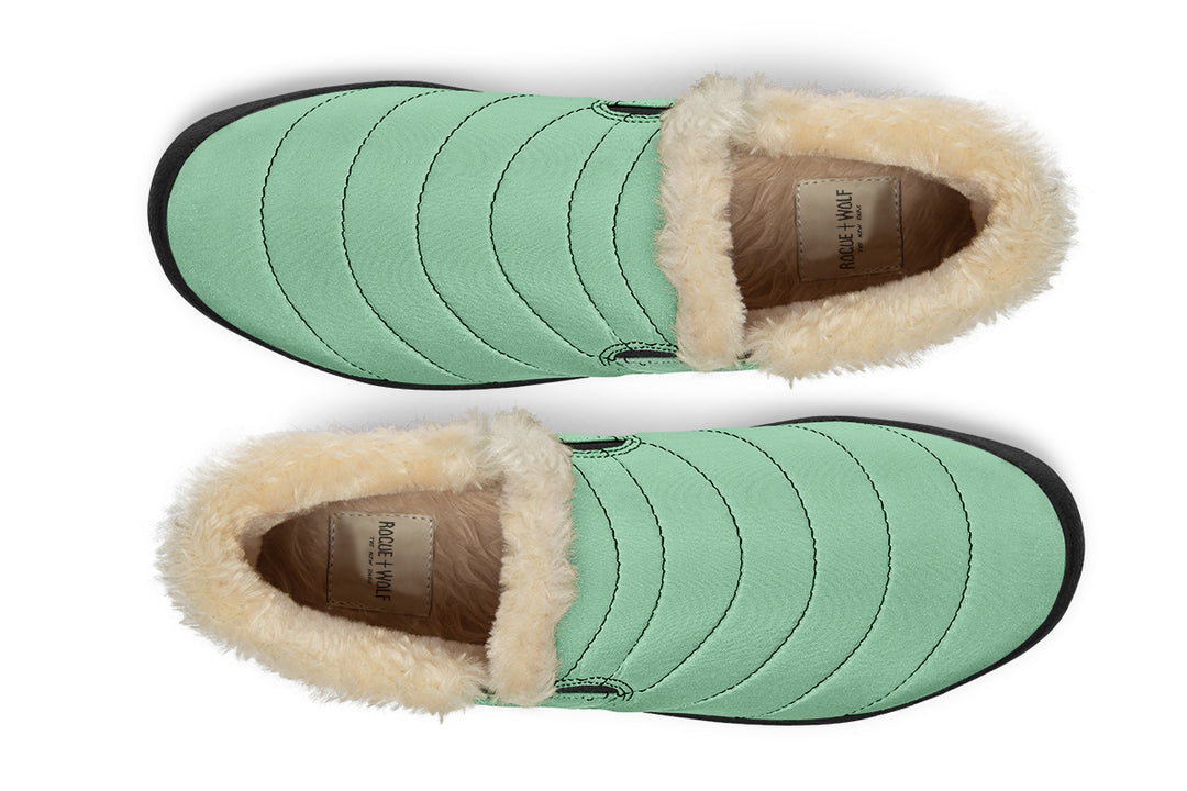 Mint Green Winter Sneakers - Warm & Easy Slip-On Shoes Lined with Vegan Wool with Anti-Slip Soles