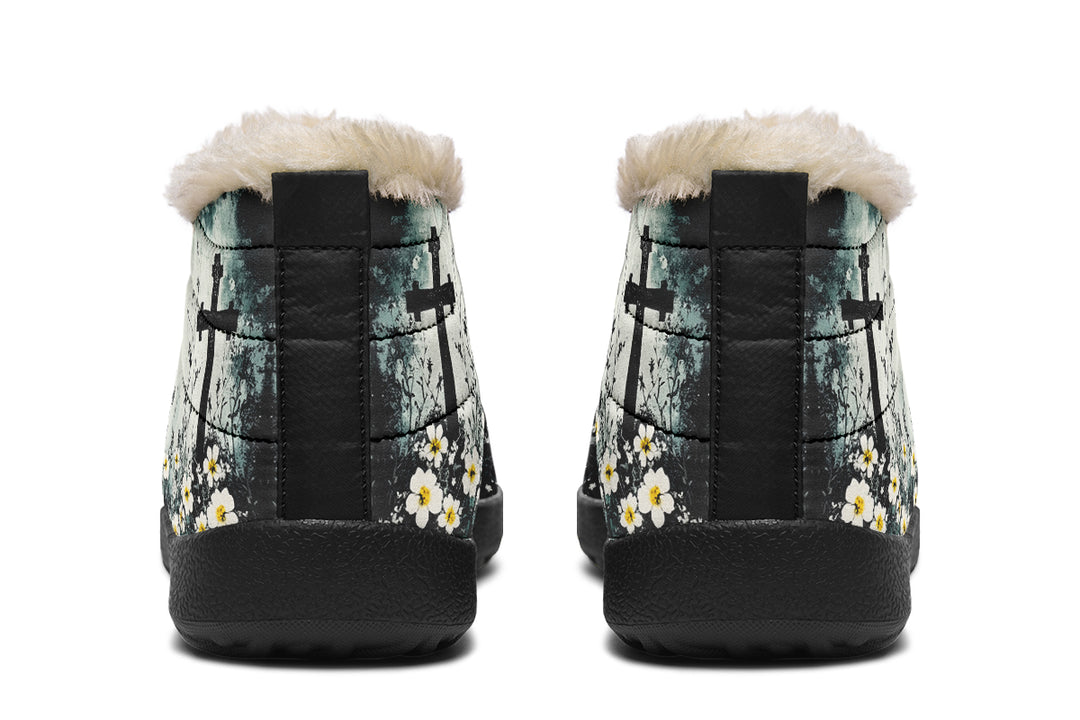 Mourning Petals Winter Sneakers - Warm & Easy Slip-On Shoes Lined with Vegan Wool with Anti-Slip Soles