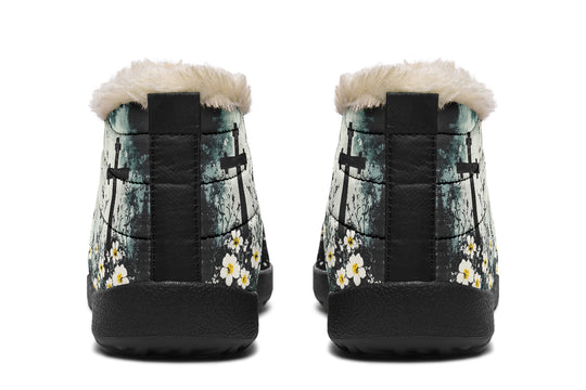 Mourning Petals Winter Sneakers - Warm & Easy Slip-On Shoes Lined with Vegan Wool with Anti-Slip Soles