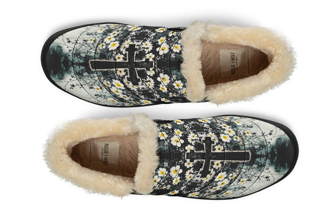 Mourning Petals Winter Sneakers - Warm & Easy Slip-On Shoes Lined with Vegan Wool with Anti-Slip Soles