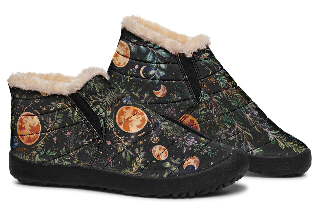 Night Blossom Winter Sneakers - Warm & Easy Slip-On Shoes Lined with Vegan Wool with Anti-Slip Soles