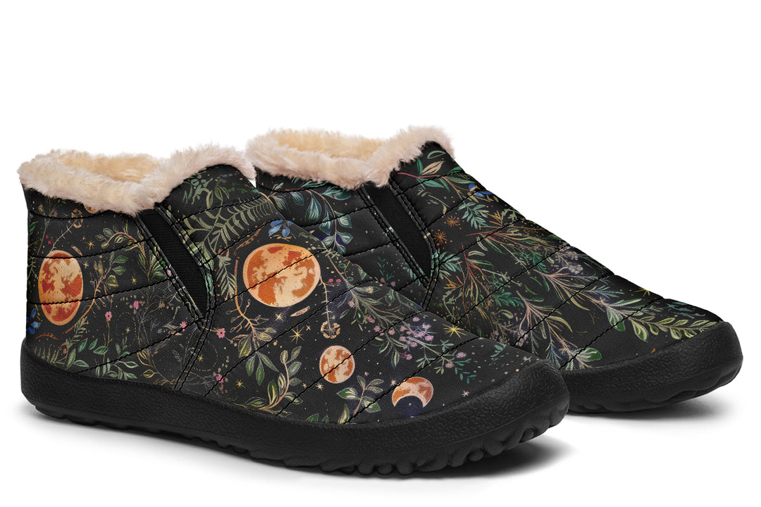 Night Blossom Winter Sneakers - Warm & Easy Slip-On Shoes Lined with Vegan Wool with Anti-Slip Soles