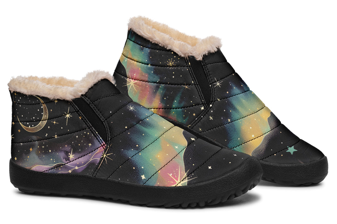 Northern Lights Winter Sneakers - Warm & Easy Slip-On Shoes Lined with Vegan Wool with Anti-Slip Soles