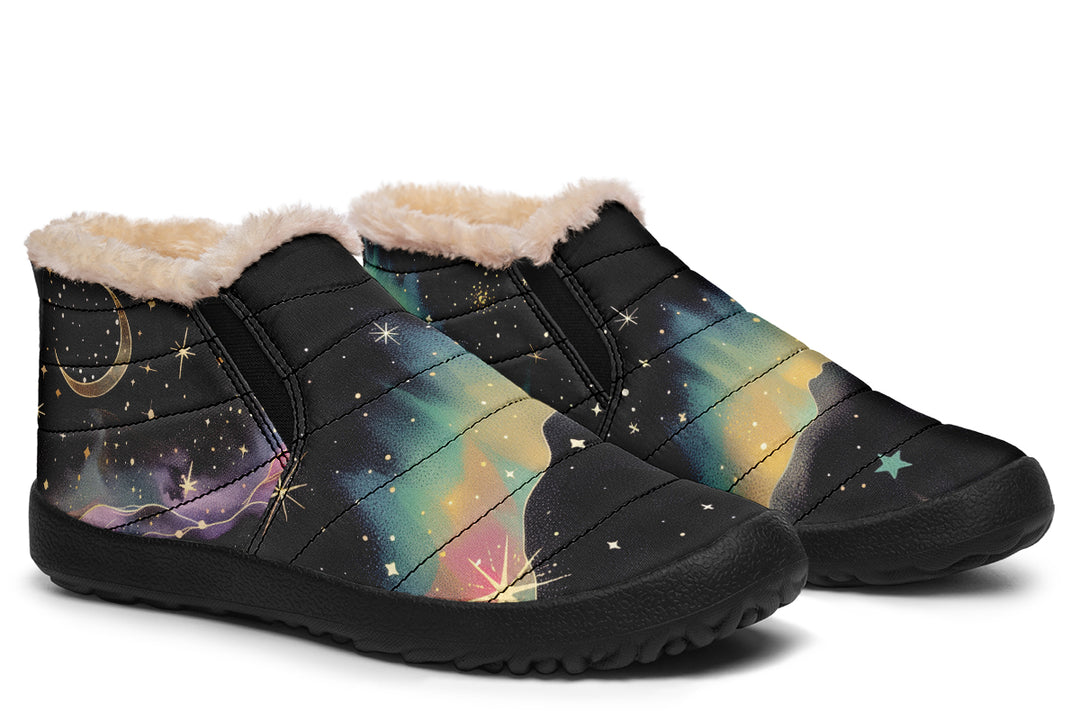 Northern Lights Winter Sneakers - Warm & Easy Slip-On Shoes Lined with Vegan Wool with Anti-Slip Soles