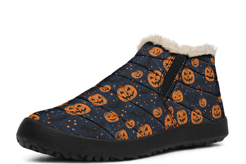 Pumpkin Party Winter Sneakers - Warm & Easy Slip-On Shoes Lined with Vegan Wool with Anti-Slip Soles