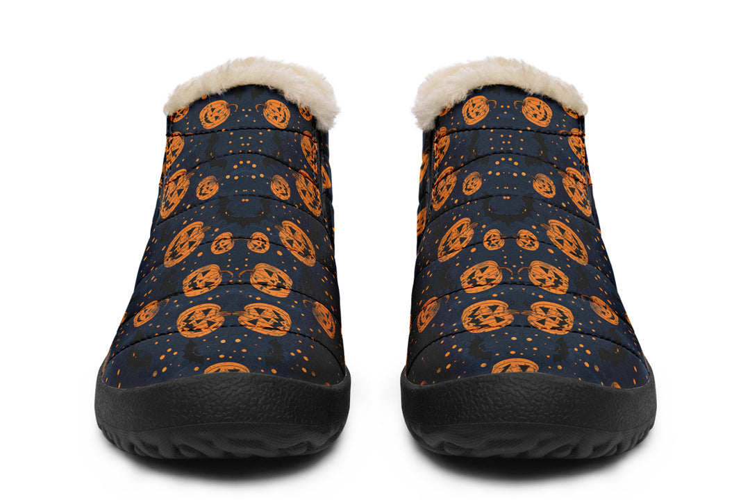 Pumpkin Party Winter Sneakers - Warm & Easy Slip-On Shoes Lined with Vegan Wool with Anti-Slip Soles