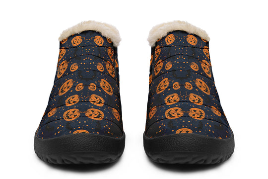 Pumpkin Party Winter Sneakers - Warm & Easy Slip-On Shoes Lined with Vegan Wool with Anti-Slip Soles