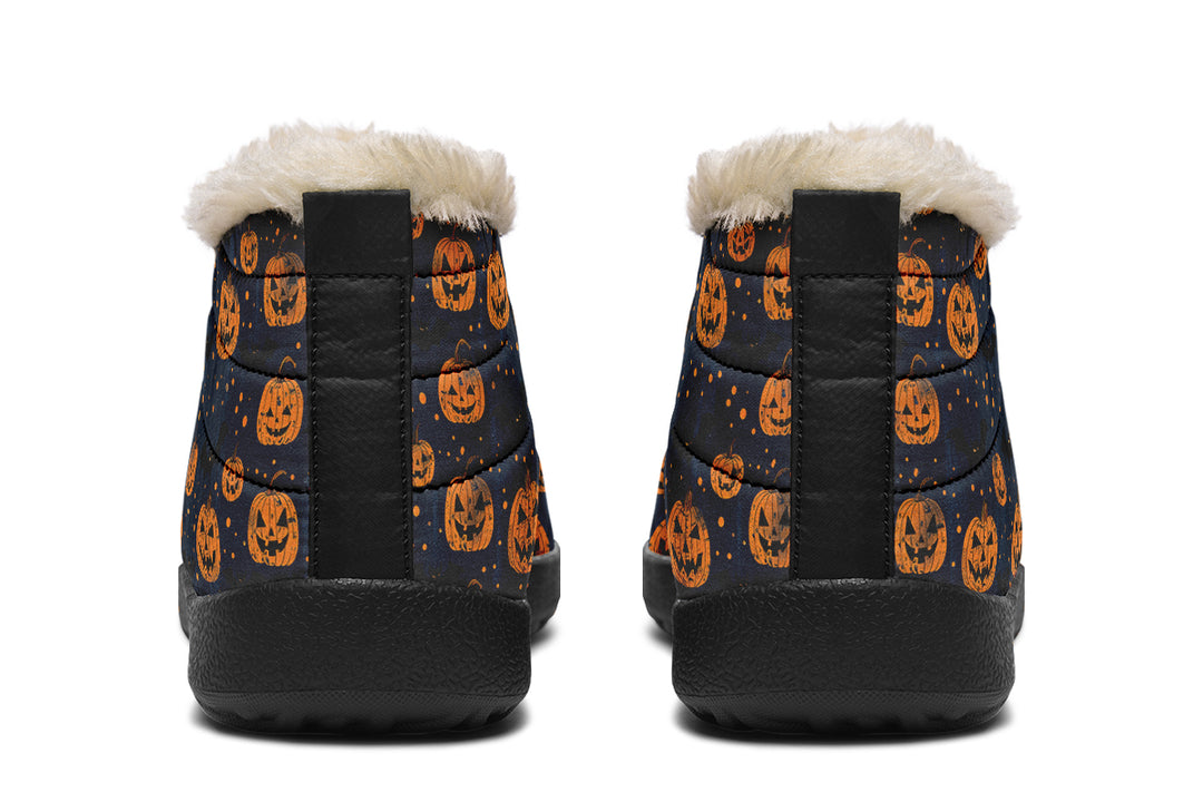 Pumpkin Party Winter Sneakers - Warm & Easy Slip-On Shoes Lined with Vegan Wool with Anti-Slip Soles