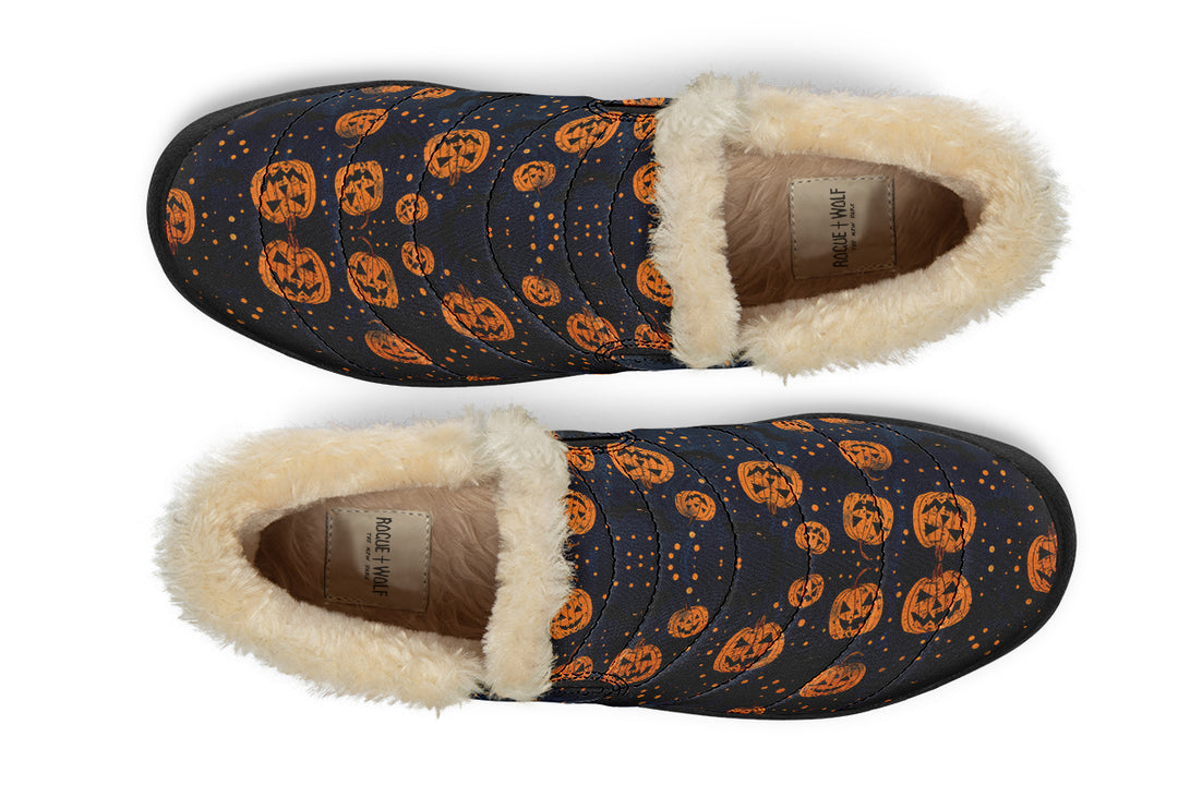 Pumpkin Party Winter Sneakers - Warm & Easy Slip-On Shoes Lined with Vegan Wool with Anti-Slip Soles