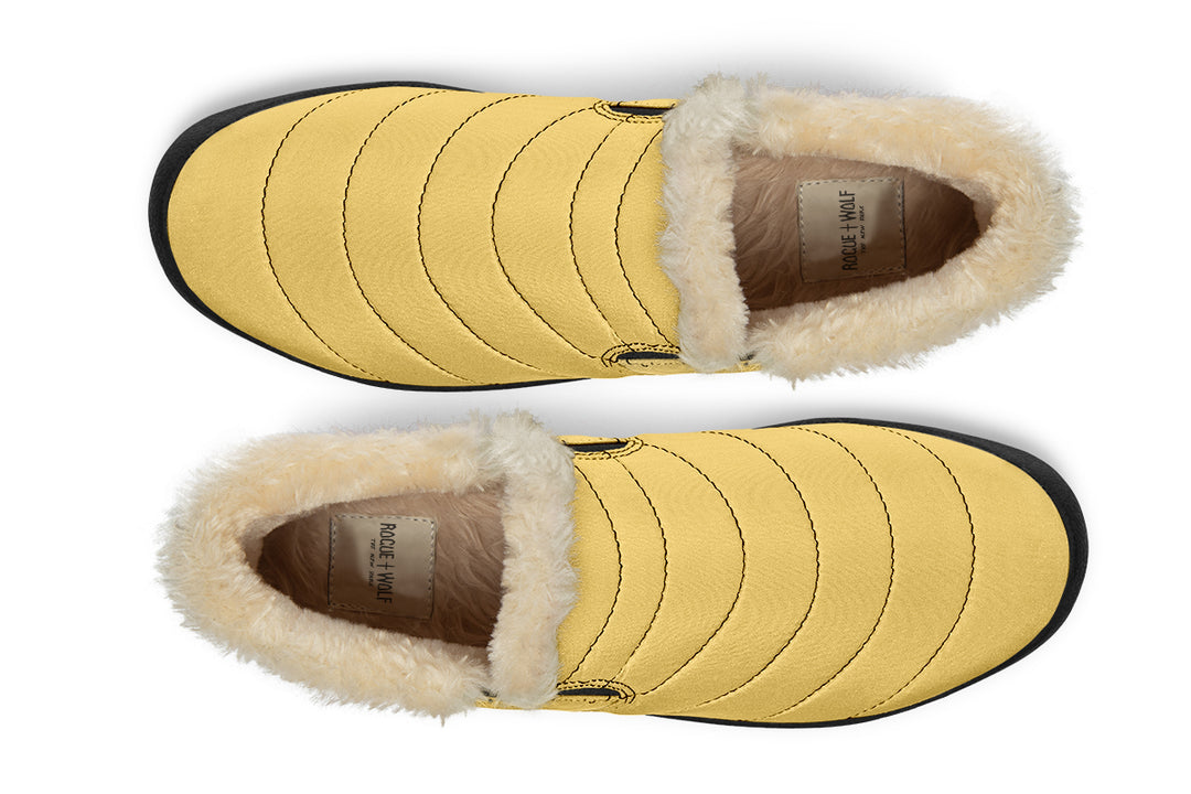 Soft Gold Winter Sneakers - Warm & Easy Slip-On Shoes Lined with Vegan Wool with Anti-Slip Soles