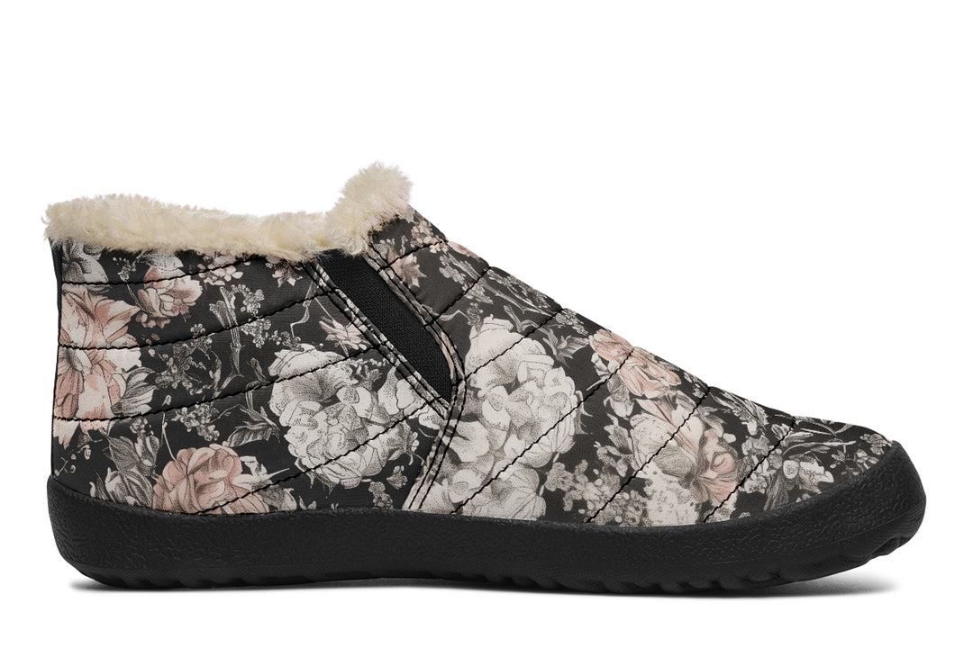 Vintage Peonies Winter Sneakers - Warm & Easy Slip-On Shoes Lined with Vegan Wool with Anti-Slip Soles