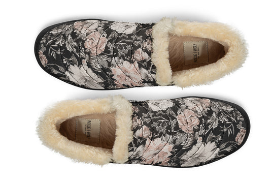 Vintage Peonies Winter Sneakers - Warm & Easy Slip-On Shoes Lined with Vegan Wool with Anti-Slip Soles