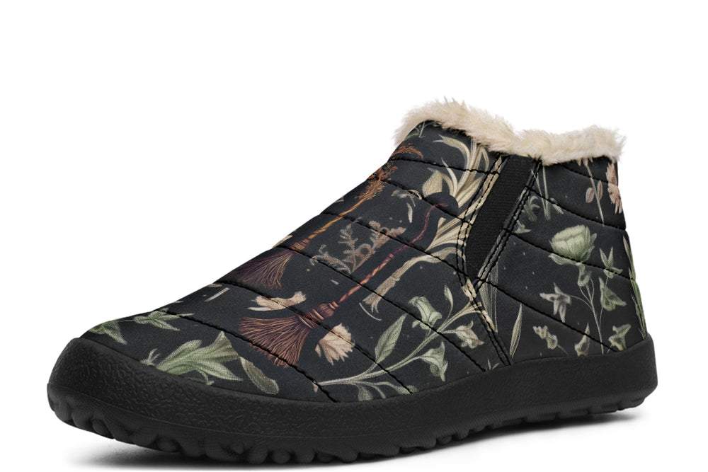 Witches' Broomsticks Winter Sneakers - Warm & Easy Slip-On Shoes Lined with Vegan Wool with Anti-Slip Soles