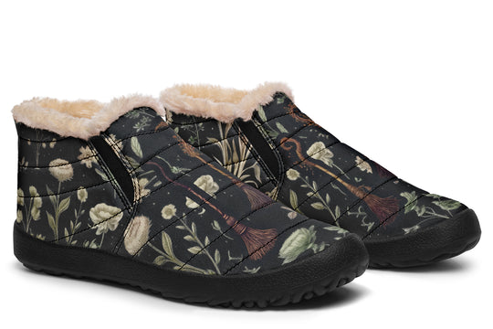 Witches' Broomsticks Winter Sneakers - Warm & Easy Slip-On Shoes Lined with Vegan Wool with Anti-Slip Soles