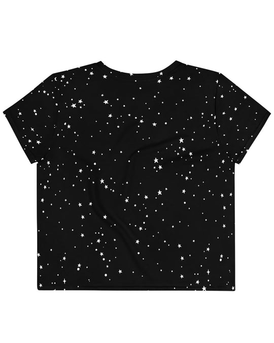 Starry Night Crop Top - Cute Black Witchy Crop Tee Alt Style Gothic Grunge Aesthetic Dark Academia Goth Fashion