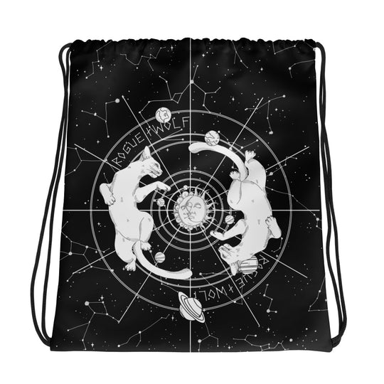 Purr Nebula Drawstring Bag - Vegan Backpack Bag for Travel, Yoga, Goth Accessories, Gym Essentials - Unisex Yoga Gifts