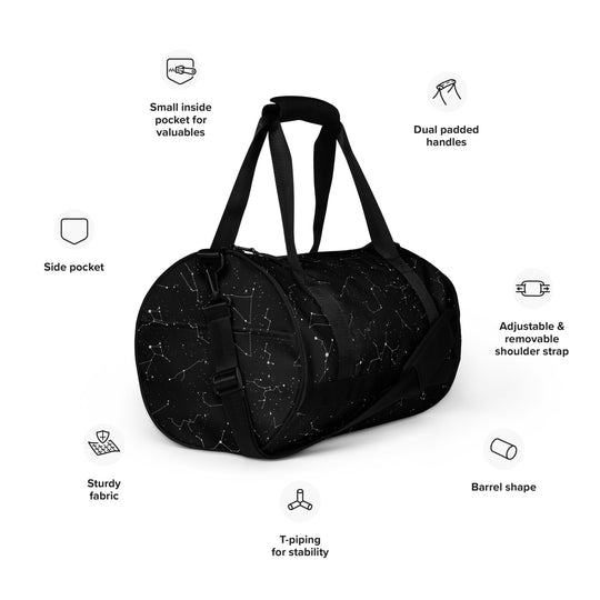 Purr Nebula Gym Bag - Water Resistant Durable Large Workout Bag for Travel, Yoga Fitness, Vegan Goth Activewear, Alt Style Essentials