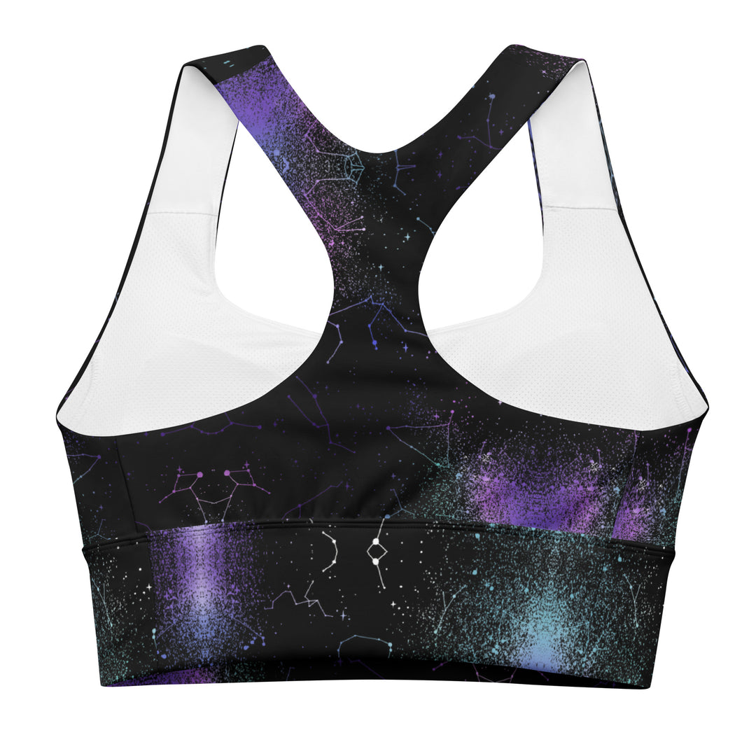 Aurora Longline Sports Bra - High Support Non-see-through Vegan Bra, Mesh Lined Goth Activewear with removable Padding & UPF 50+