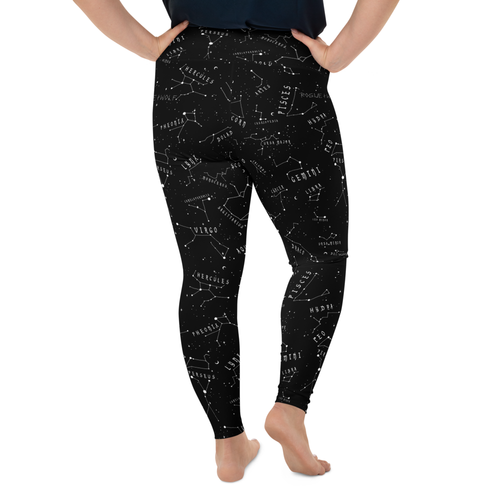 Stellar Plus Size Leggings - Vegan Gothic Activewear -Witchy Goth Leisurewear - Occult Pagan Yoga Leggings with UPF 50+ Protection