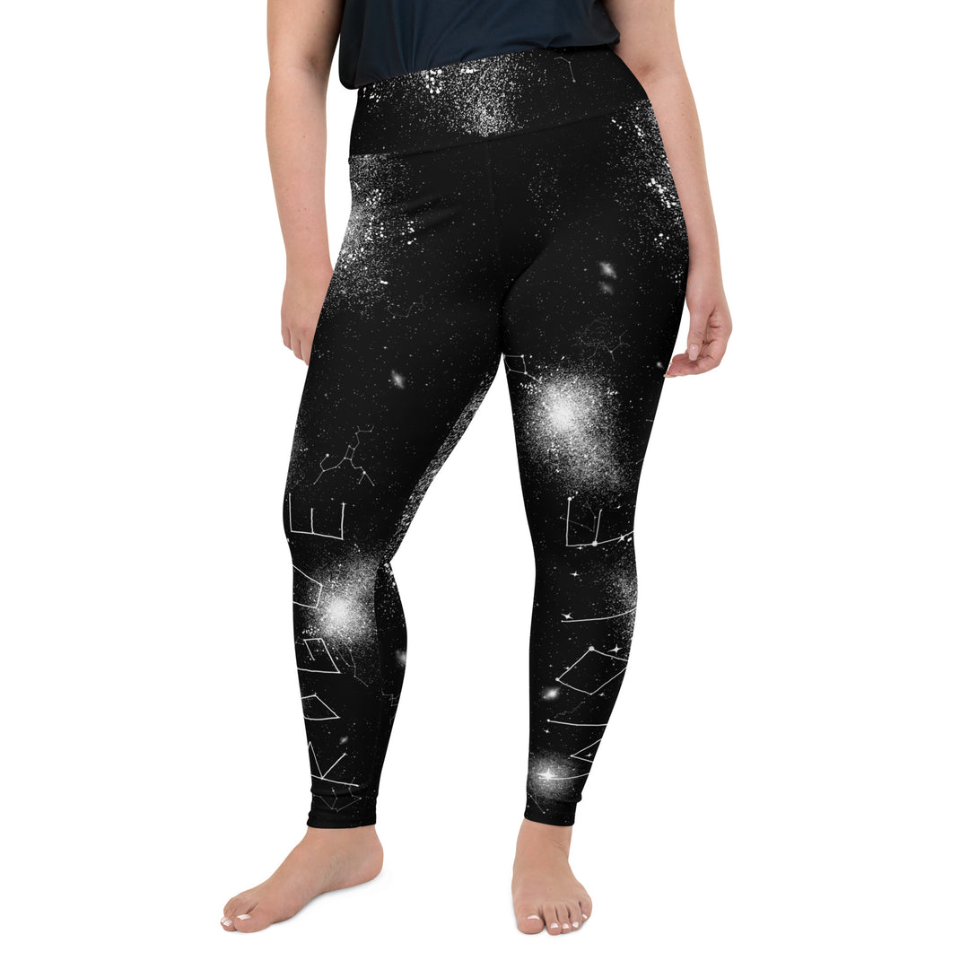 Constellation Plus Size Leggings - UPF 50+ Protection Witchy Occult Style Vegan Activewear - Goth Yoga Leisurewear