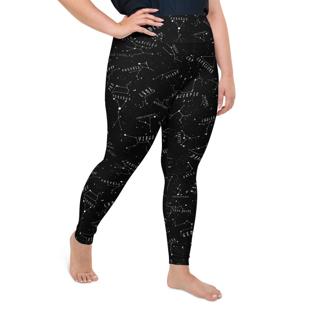 Stellar Plus Size Leggings - Vegan Gothic Activewear -Witchy Goth Leisurewear - Occult Pagan Yoga Leggings with UPF 50+ Protection