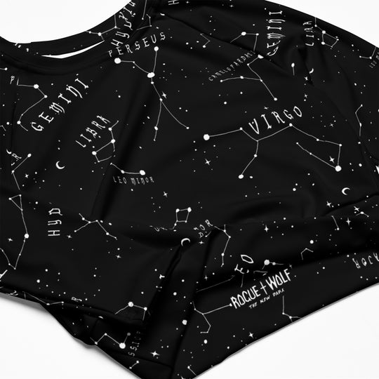 Stellar Long Sleeve Crop Top - Cute Witchy Constellations Top Pagan Gothic Style Leisurewear UPF 50+ Protection