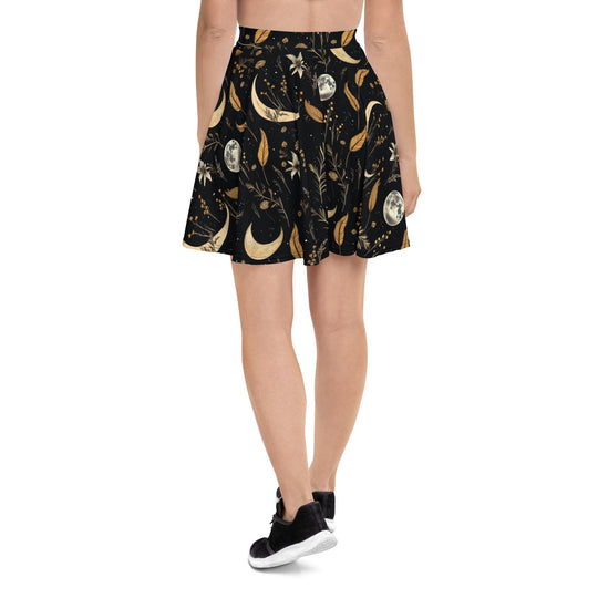 Moonlit Botanica Skater Skirt - Dark Academia Witchy Botanical Vegan Skirt with UPF 50+ Protection from 98% harmful rays